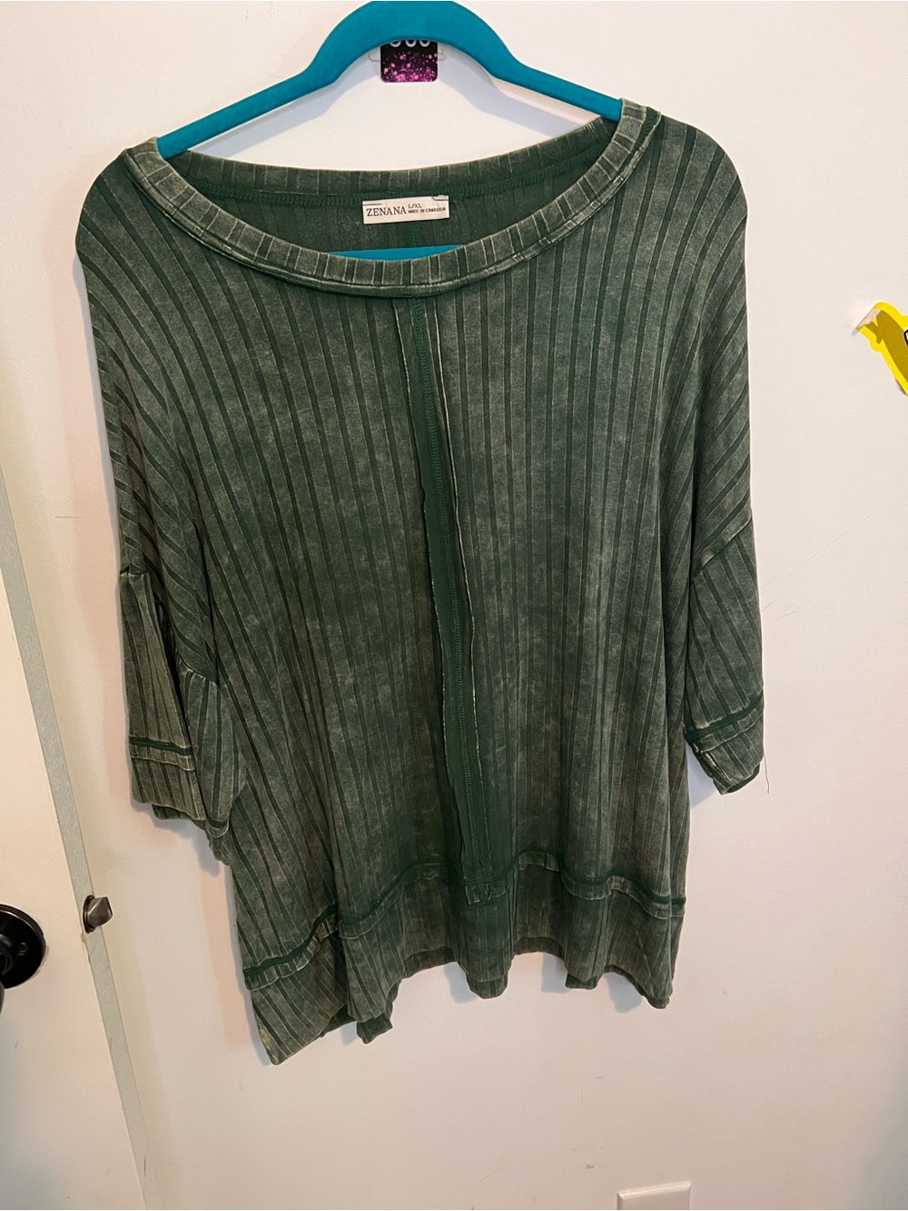 Zenana Outfitters Olive Green Ribbed Tunic Top